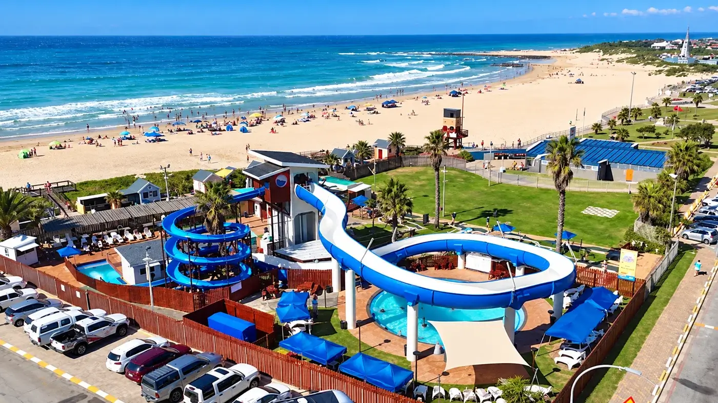 Dolphin Beach and its beachfront waterslide
