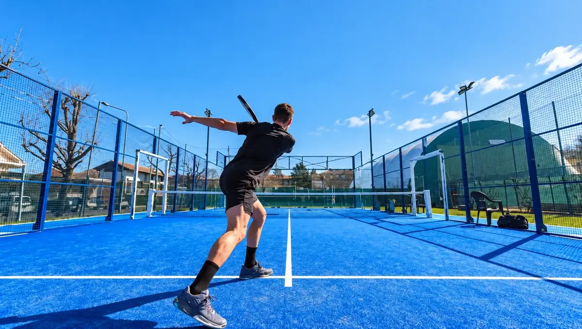 Padel action on an outdoor court