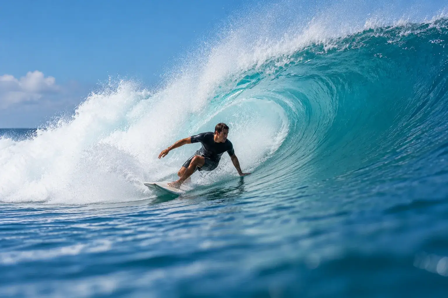Illustration of a surfer riding a breaking wave